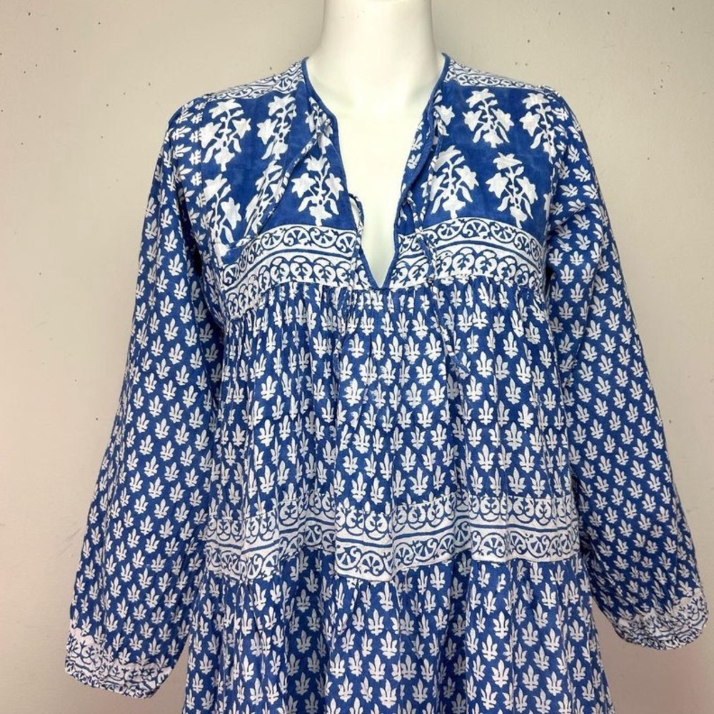 Vintage 70s Indian Cotton Black and White Block Print Dress - Picture 2 of 10